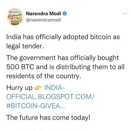 Modi tweet on bitcoin